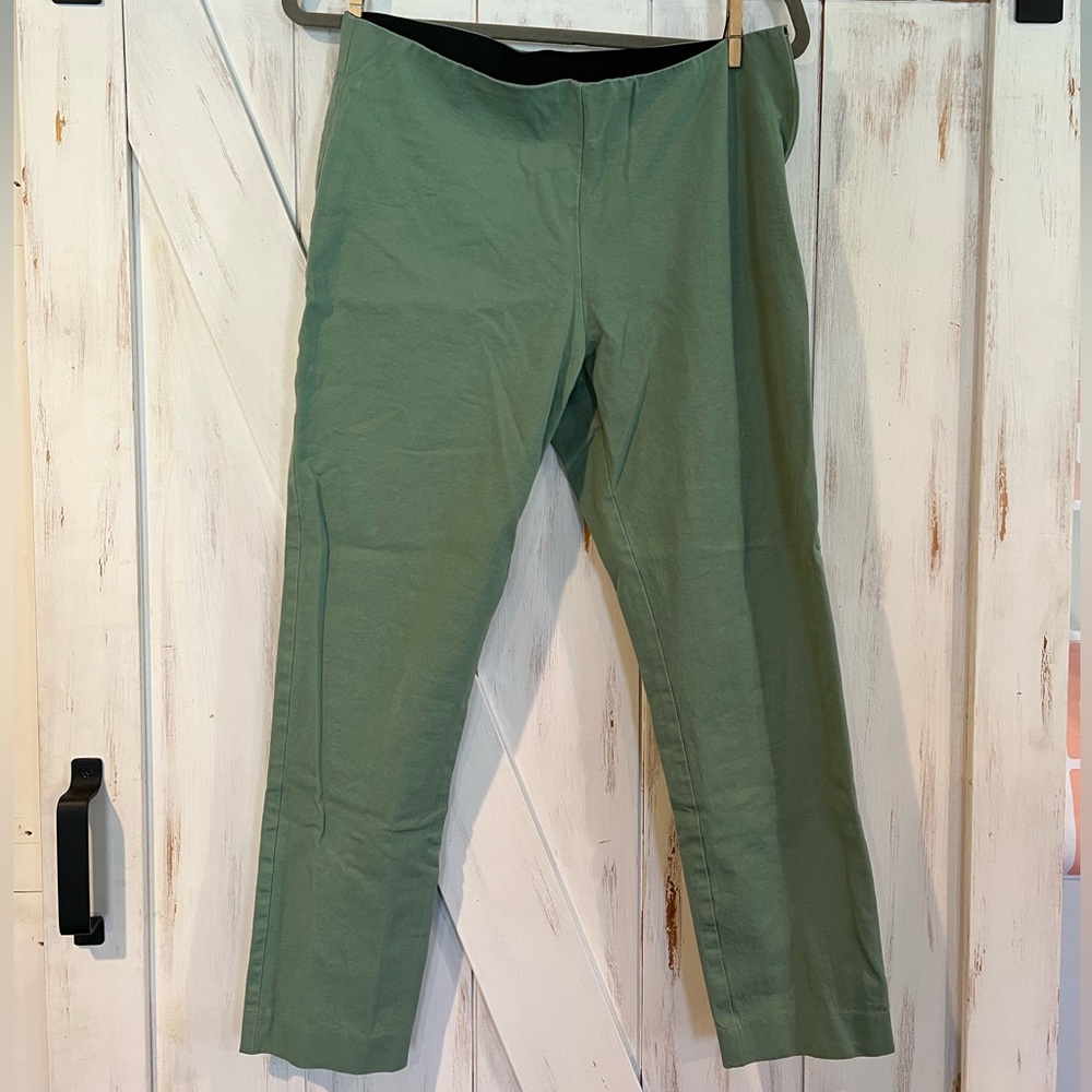 Worn twice, sage green work pants. Side zipper. Hits at the ankle.